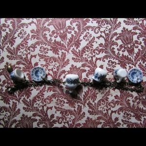 Blue tea party doll house charm bracelet cute fun
